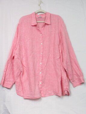 J. Jill Love Linen Button Shirt Size 4X Pink Lagenlook Spring Summer Cottagecore